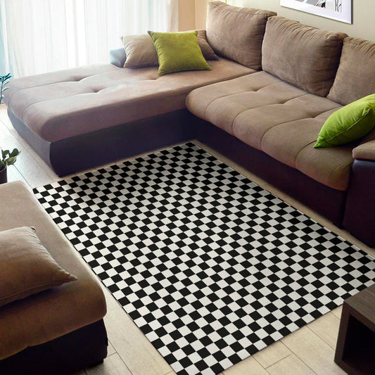 Black And White Checkered Pattern Print Area Rug