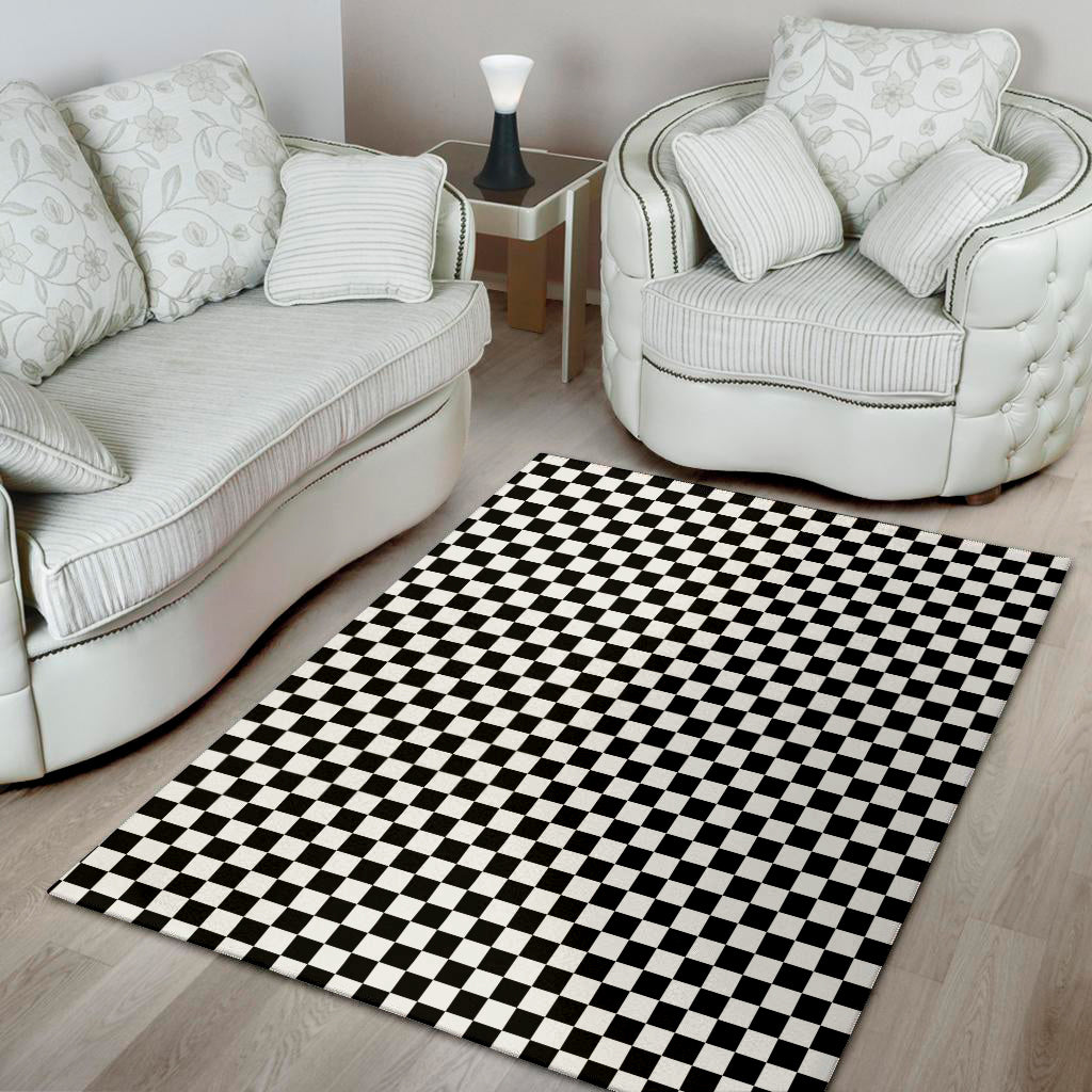 Black And White Checkered Pattern Print Area Rug