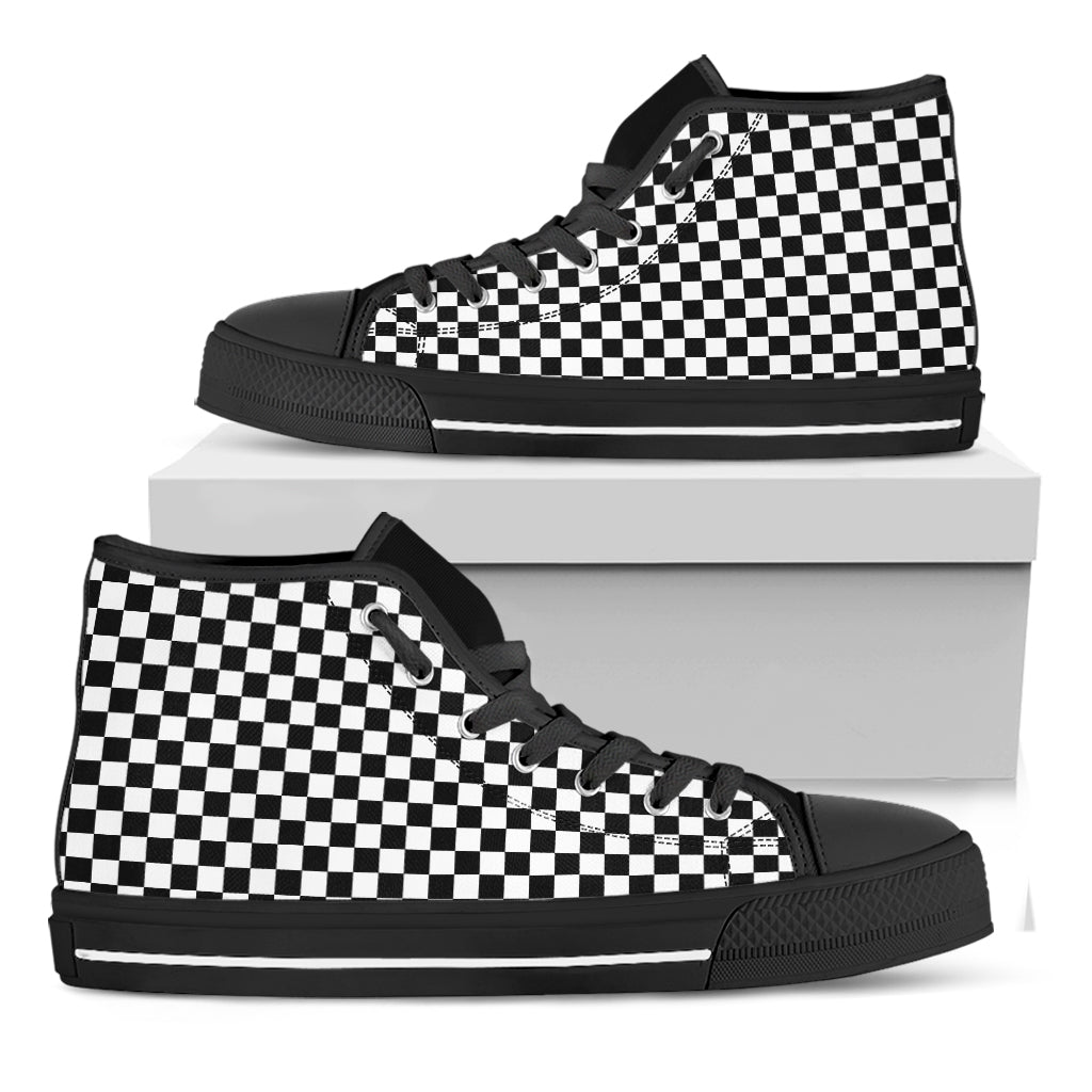 Black And White Checkered Pattern Print Black High Top Shoes