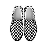 Black And White Checkered Pattern Print Black Slip On Shoes