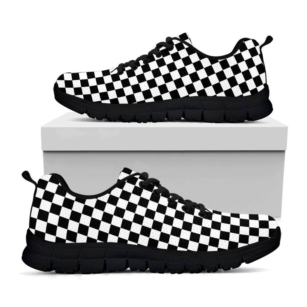 Black And White Checkered Pattern Print Black Sneakers