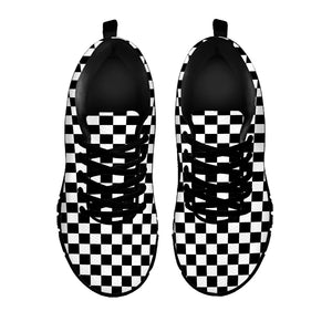 Black And White Checkered Pattern Print Black Sneakers