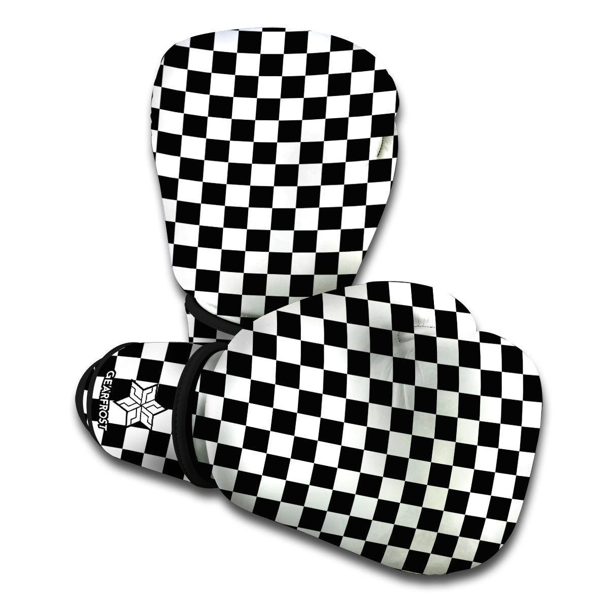 Black And White Checkered Pattern Print Boxing Gloves