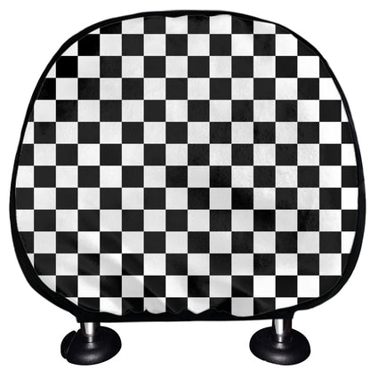 Black And White Checkered Pattern Print Car Headrest Covers