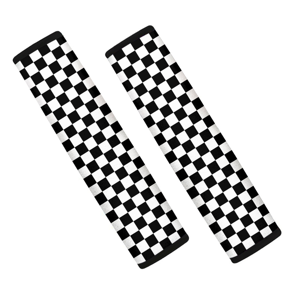 Black And White Checkered Pattern Print Car Seat Belt Covers