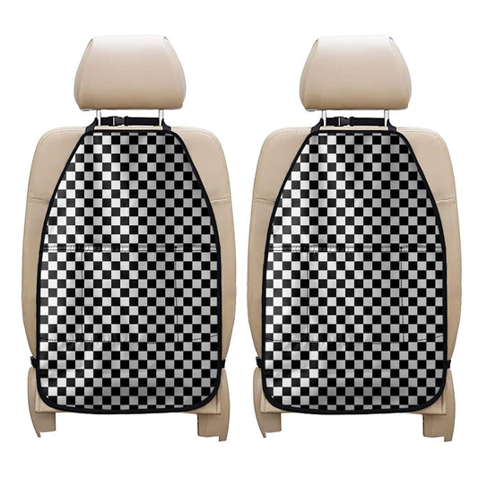 Black And White Checkered Pattern Print Car Seat Organizers