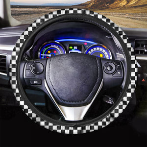 Black And White Checkered Pattern Print Car Steering Wheel Cover