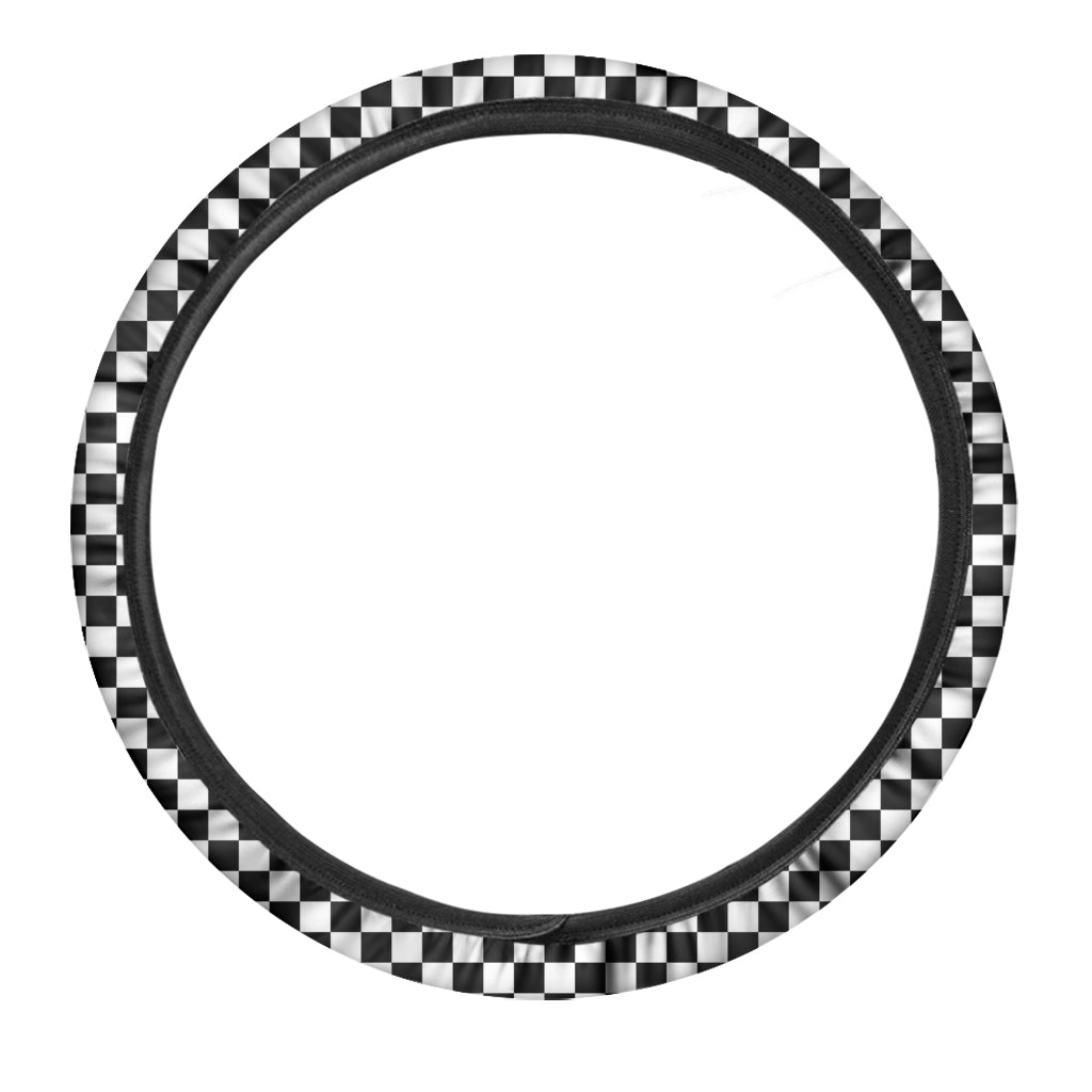 Black And White Checkered Pattern Print Car Steering Wheel Cover