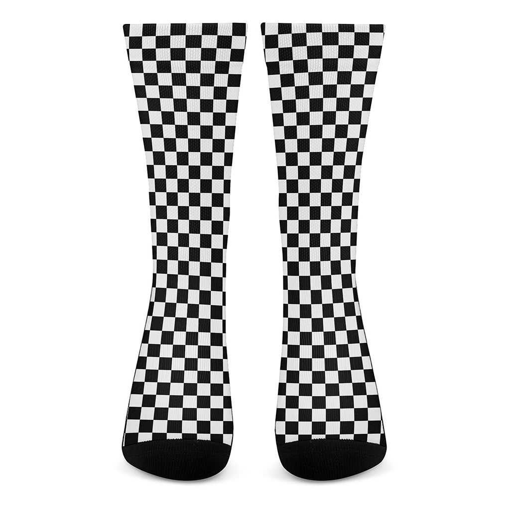 Black And White Checkered Pattern Print Crew Socks