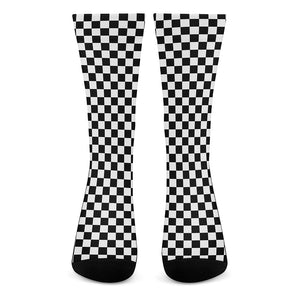 Black And White Checkered Pattern Print Crew Socks