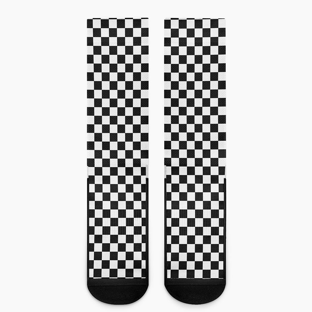 Black And White Checkered Pattern Print Crew Socks