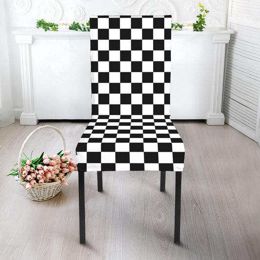 Black And White Checkered Pattern Print Dining Chair Slipcover