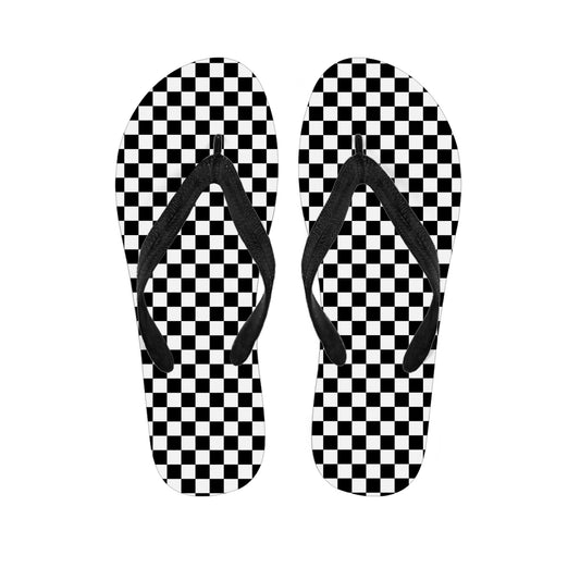 Black And White Checkered Pattern Print Flip Flops