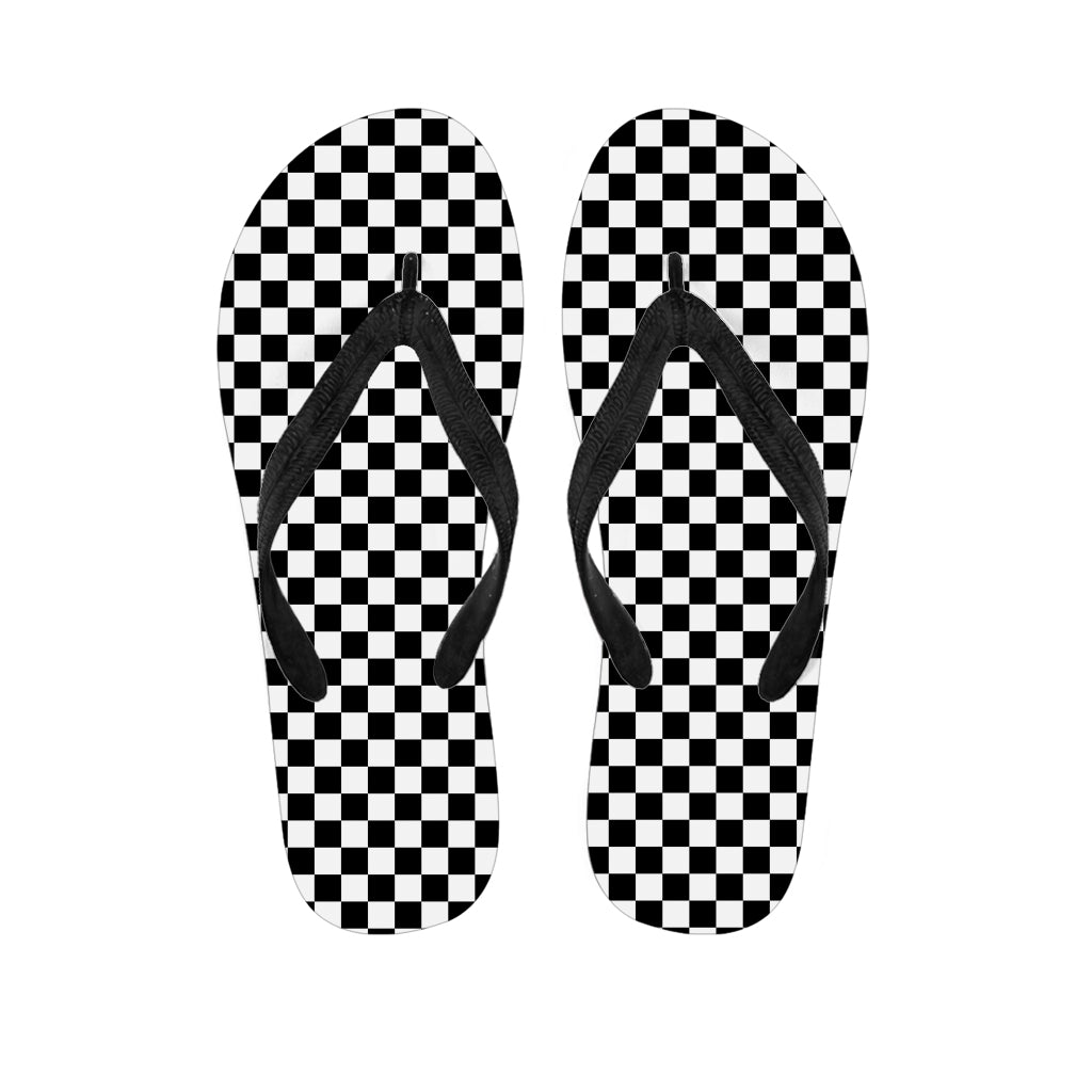 Black And White Checkered Pattern Print Flip Flops