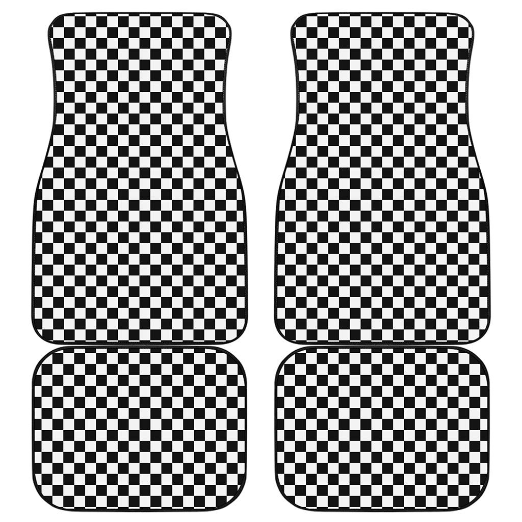 Black And White Checkered Pattern Print Front and Back Car Floor Mats