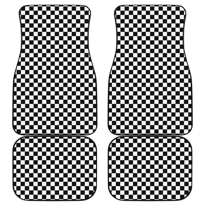 Black And White Checkered Pattern Print Front and Back Car Floor Mats
