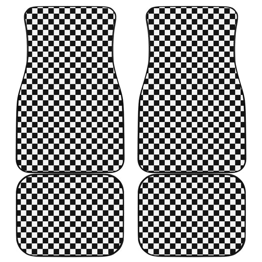 Black And White Checkered Pattern Print Front and Back Car Floor Mats