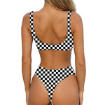 Black And White Checkered Pattern Print Front Bow Tie Bikini