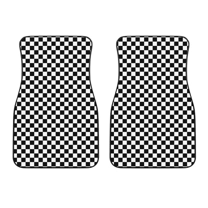 Black And White Checkered Pattern Print Front Car Floor Mats