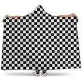 Black And White Checkered Pattern Print Hooded Blanket