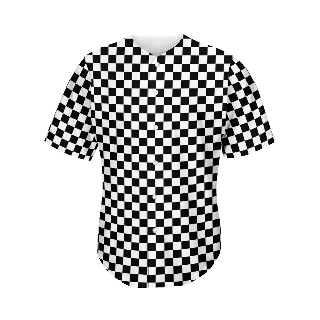 Black And White Checkered Pattern Print Men's Baseball Jersey