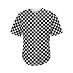 Black And White Checkered Pattern Print Men's Baseball Jersey