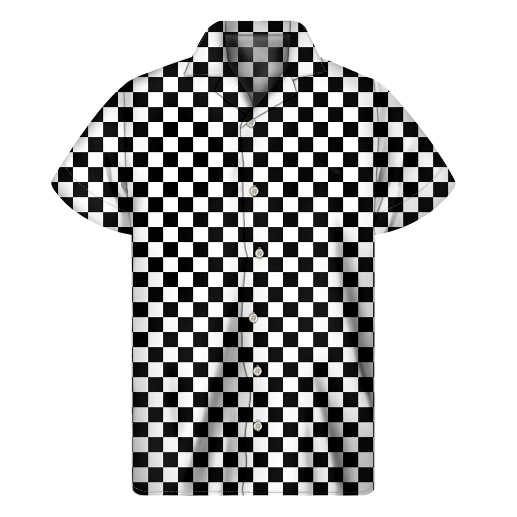 Black And White Checkered Pattern Print Men's Short Sleeve Shirt