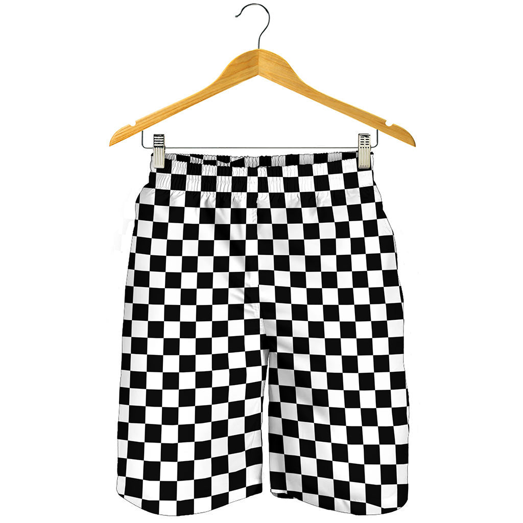 Black And White Checkered Pattern Print Men's Shorts