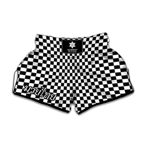 Black And White Checkered Pattern Print Muay Thai Boxing Shorts