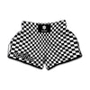 Black And White Checkered Pattern Print Muay Thai Boxing Shorts