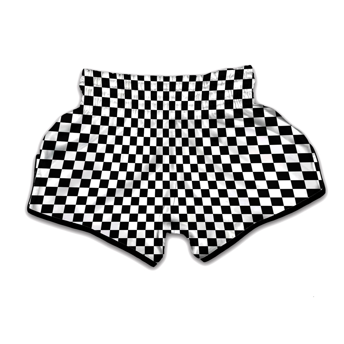 Black And White Checkered Pattern Print Muay Thai Boxing Shorts