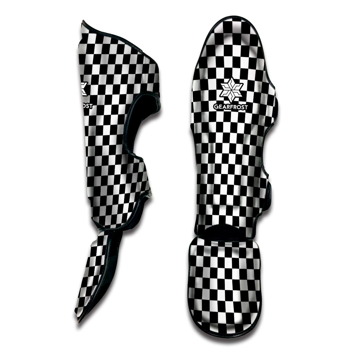 Black And White Checkered Pattern Print Muay Thai Shin Guard