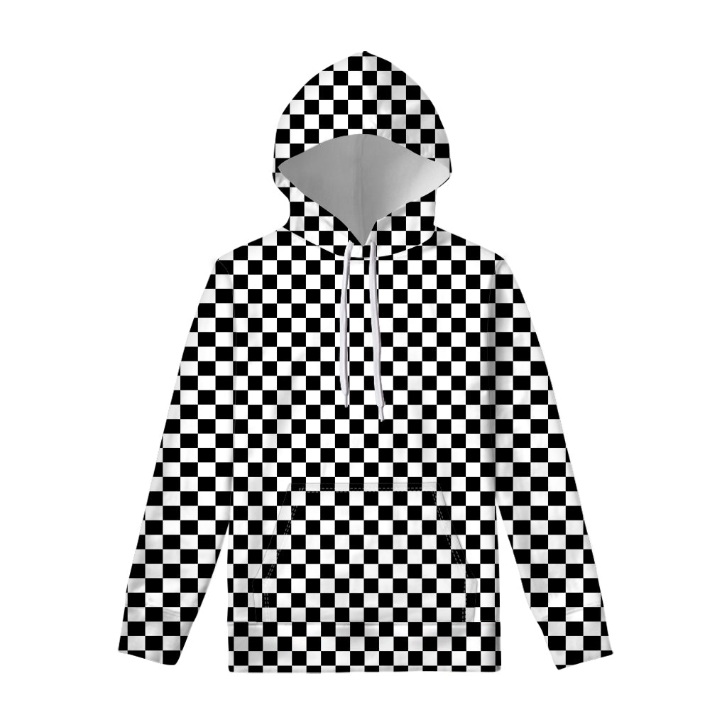 Black And White Checkered Pattern Print Pullover Hoodie