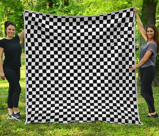 Black And White Checkered Pattern Print Quilt