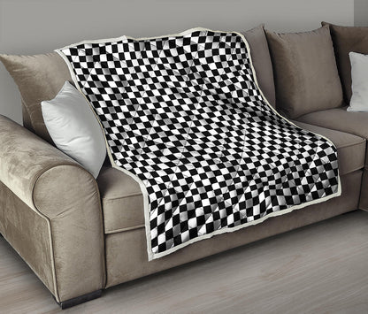 Black And White Checkered Pattern Print Quilt