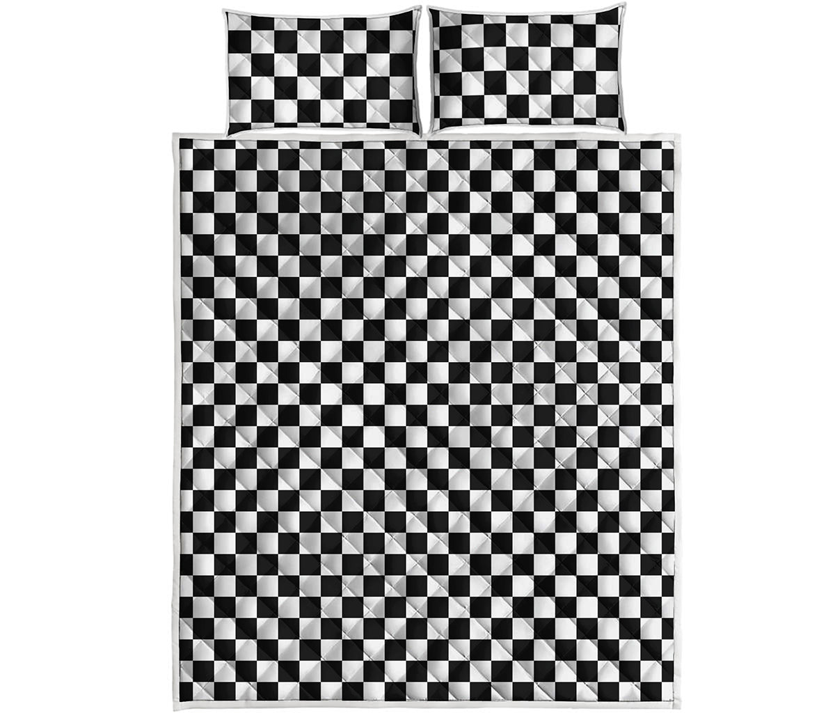 Black And White Checkered Pattern Print Quilt Bed Set