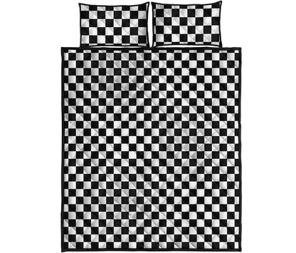 Black And White Checkered Pattern Print Quilt Bed Set