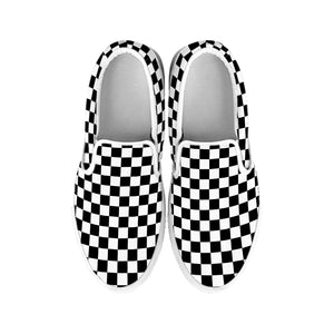 Black And White Checkered Pattern Print White Slip On Shoes