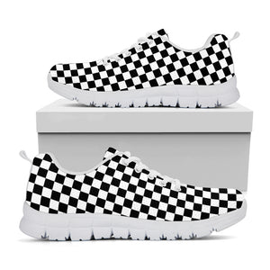 Black And White Checkered Pattern Print White Sneakers