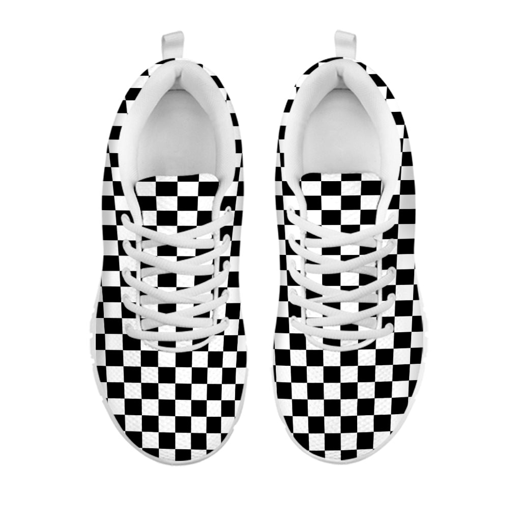 Black And White Checkered Pattern Print White Sneakers