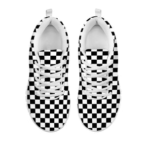 Black And White Checkered Pattern Print White Sneakers