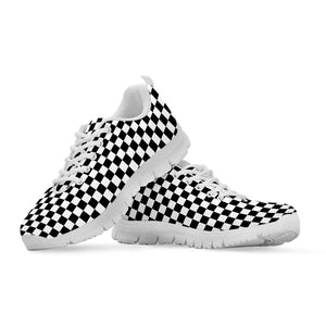 Black And White Checkered Pattern Print White Sneakers