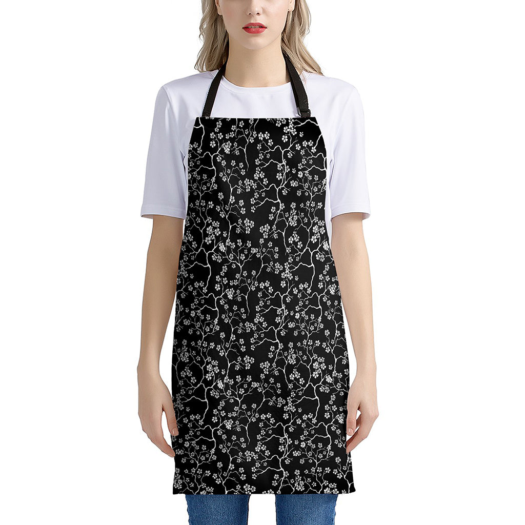 Black And White Cherry Blossom Print Apron