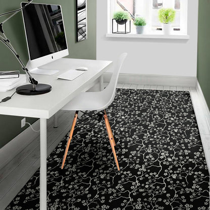 Black And White Cherry Blossom Print Area Rug