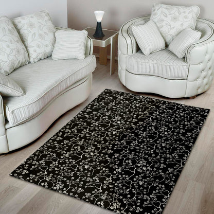 Black And White Cherry Blossom Print Area Rug
