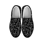 Black And White Cherry Blossom Print Black Slip On Shoes