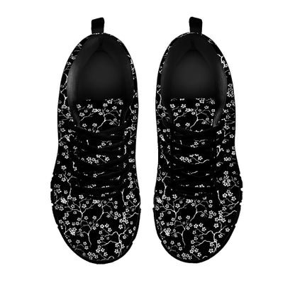 Black And White Cherry Blossom Print Black Sneakers