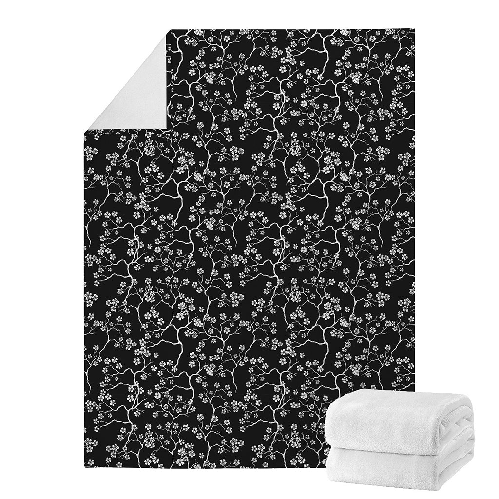 Black And White Cherry Blossom Print Blanket