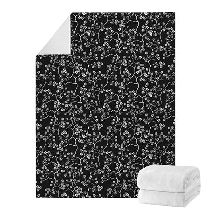 Black And White Cherry Blossom Print Blanket