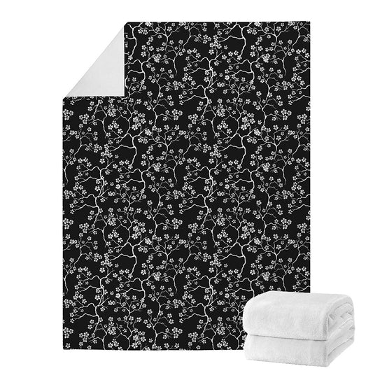 Black And White Cherry Blossom Print Blanket